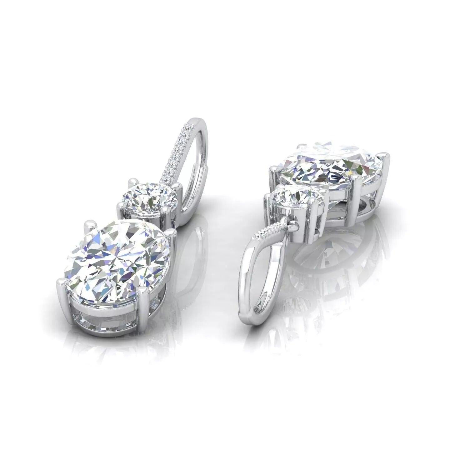 Last Piece ! Certified Huge 22.68Ct Oval & Round Diamond Dangle Drop Earrings in 18k White Gold
