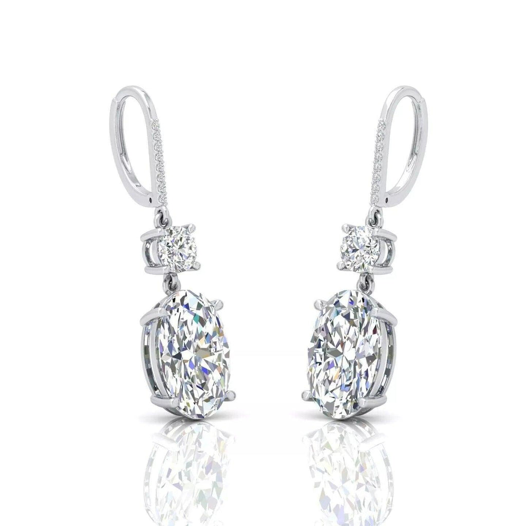 Last Piece ! Certified Huge 22.68Ct Oval & Round Diamond Dangle Drop Earrings in 18k White Gold
