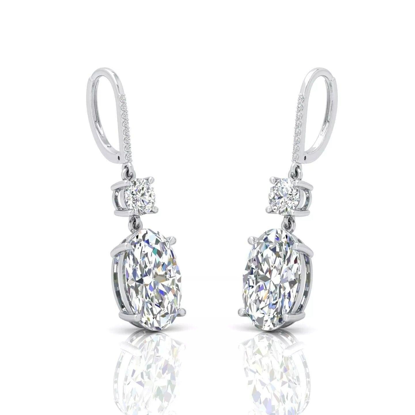 Last Piece ! Certified Huge 22.68Ct Oval & Round Diamond Dangle Drop Earrings in 18k White Gold