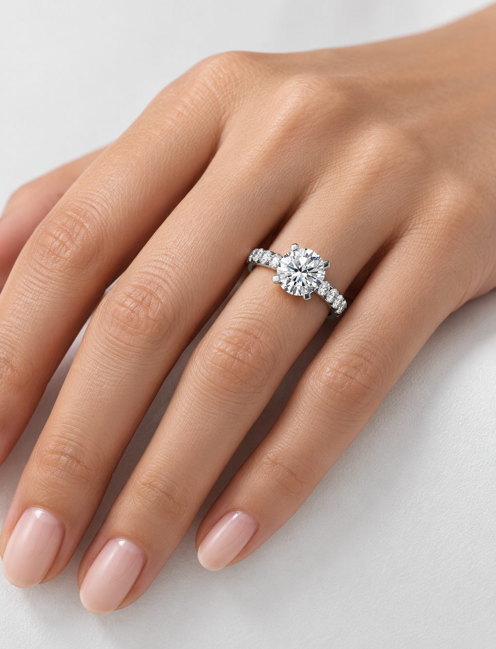 Round Diamond Engagement Ring Platinum Labgrown 2.10 Ct Solitaire with side Diamond