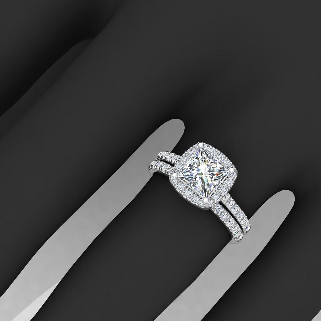 Certified Princess Diamond Halo Engagement Ring With Matching Band 2.00Carat