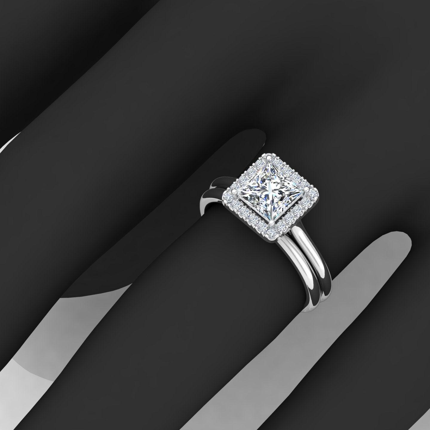 Certified Princess Diamond Halo Engagement Ring With Matching Band 1.20Carat