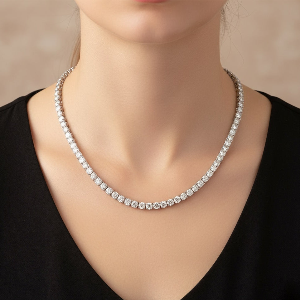 Lab Diamond Tennis Necklace 30.00ct D/VS Quality in 9K Gold