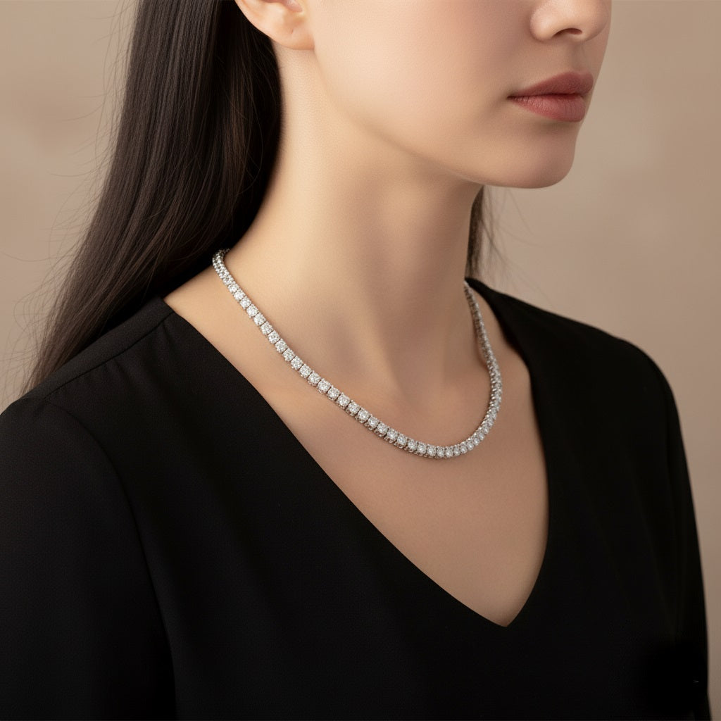 Lab Diamond Tennis Necklace 30.00ct D/VS Quality in 9K Gold