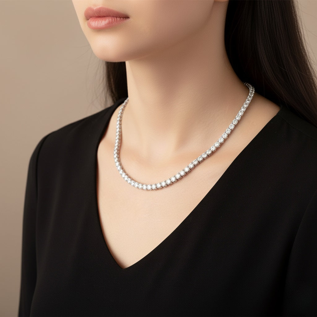 Lab Diamond Tennis Necklace 30.00ct D/VS Quality in 9K Gold