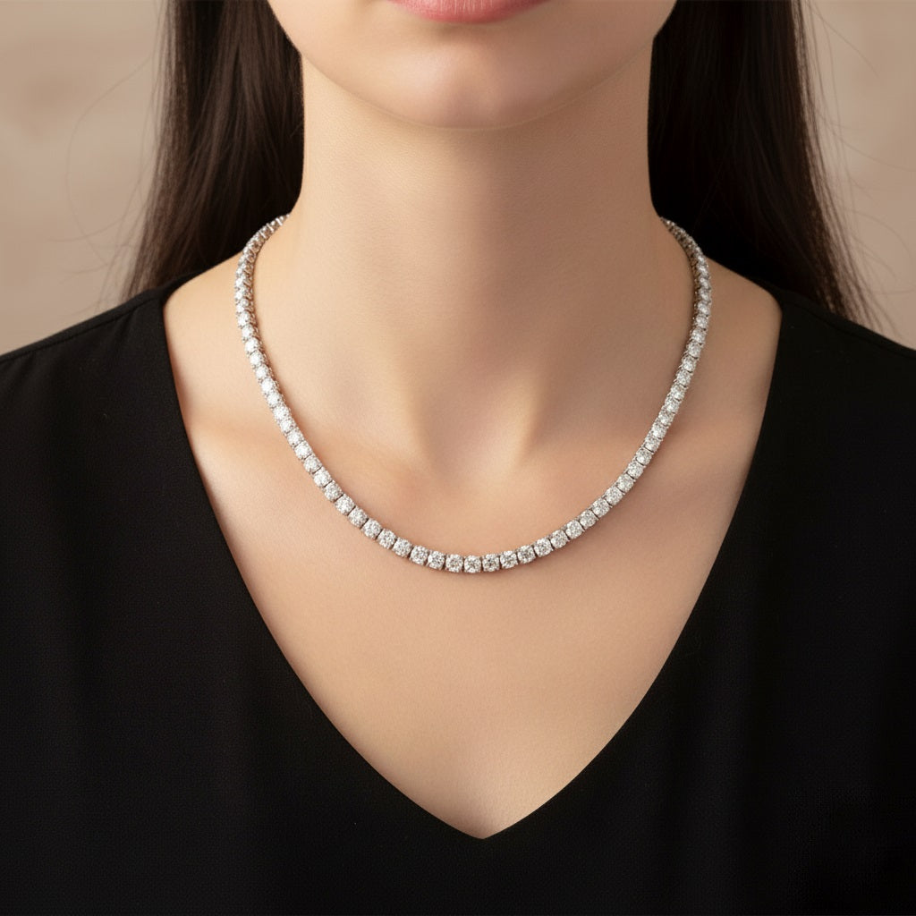 Lab Diamond Tennis Necklace 30.00ct D/VS Quality in 9K Gold