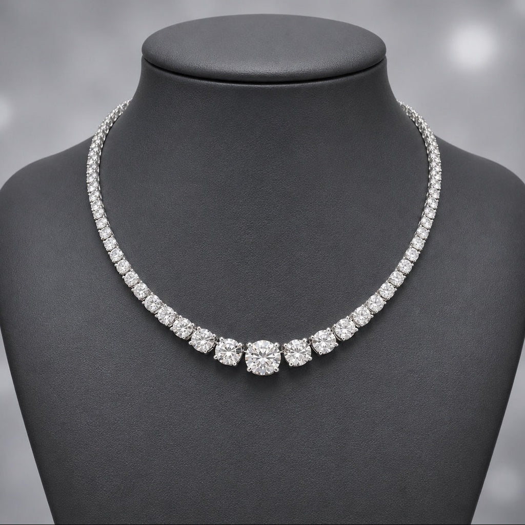 25ct Round Lab Diamond Graduated Necklace – White Gold, D/VVS