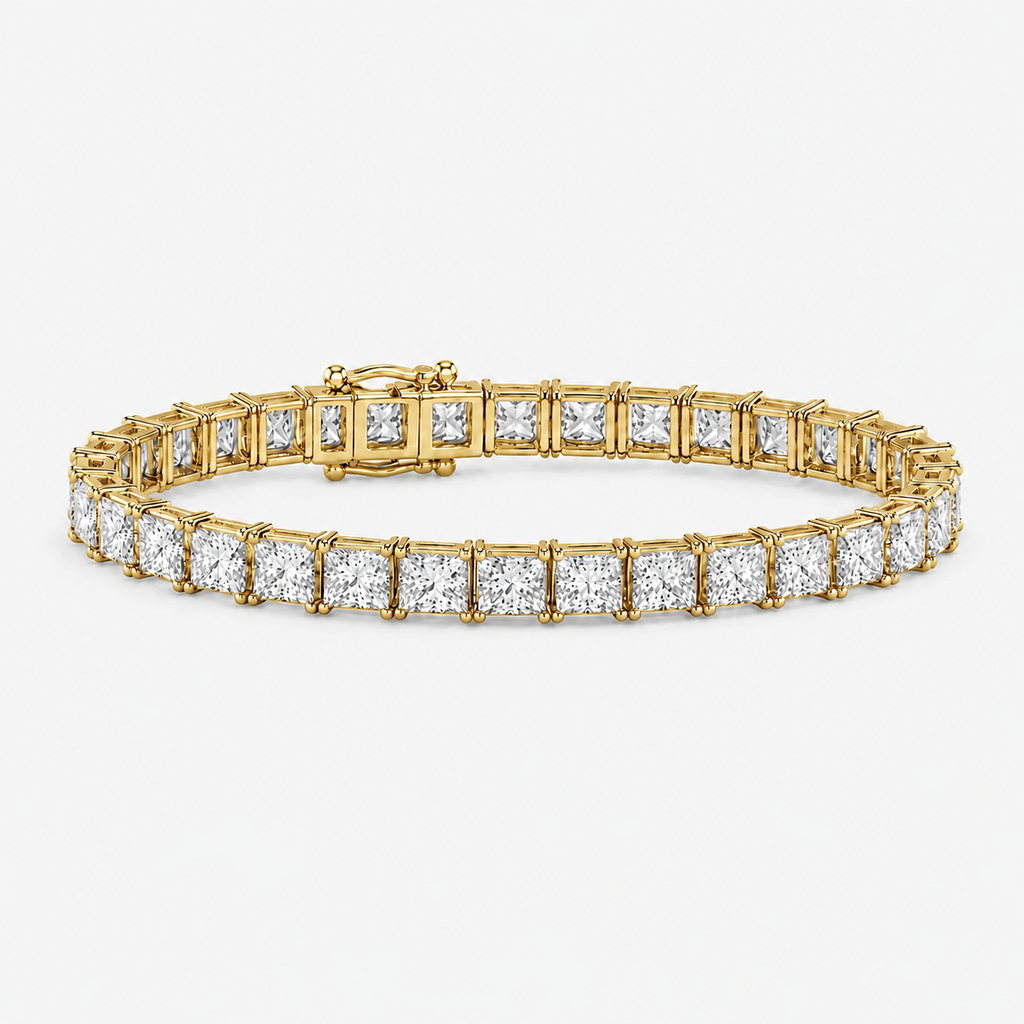 D-E/VS Lab-Grown Princess Diamond Claw Set Tennis Bracelet in 9K Gold (3–10ct)