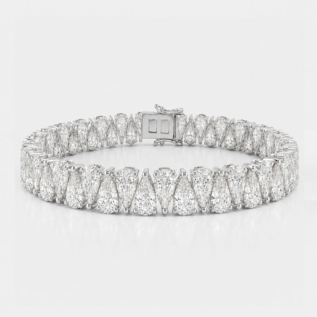 Zig-Zag Pear Lab-Grown Diamond Tennis Bracelet in Gold & Platinum (10–30ct)
