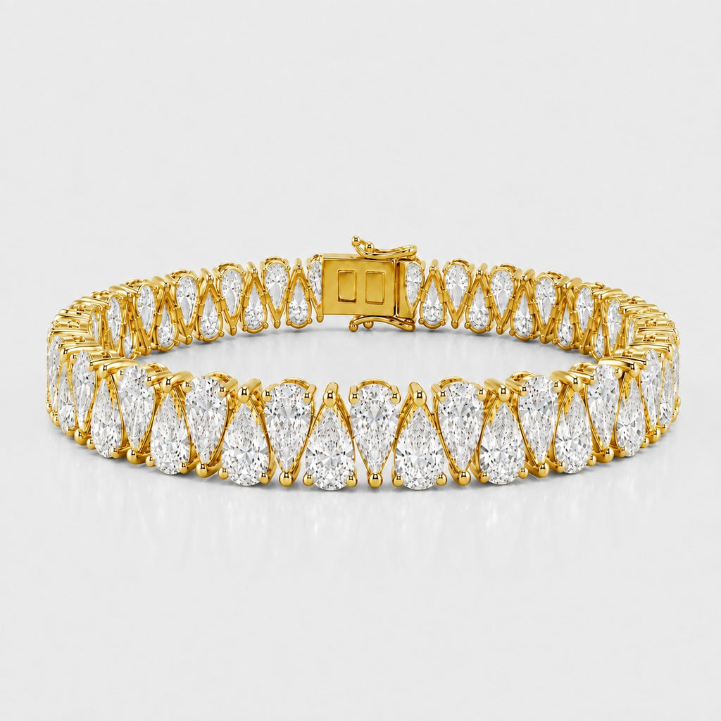 Zig-Zag Pear Lab-Grown Diamond Tennis Bracelet in Gold & Platinum (10–30ct)