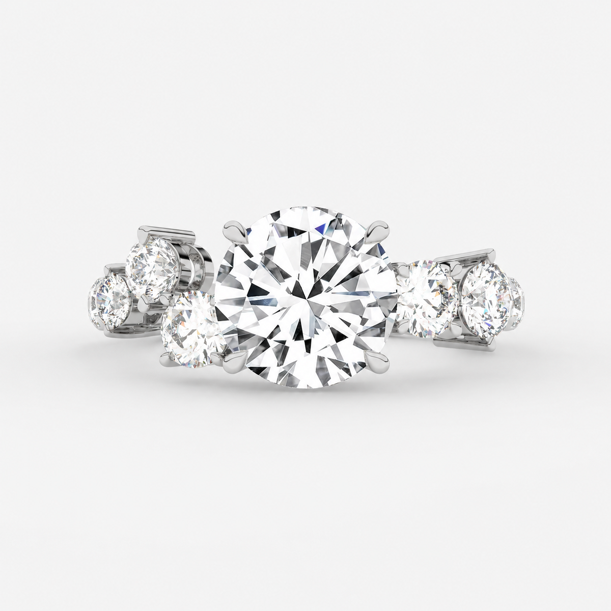 Round Diamond Engagement Ring Platinum Labgrown 3.00 Ct Solitaire with side Diamond
