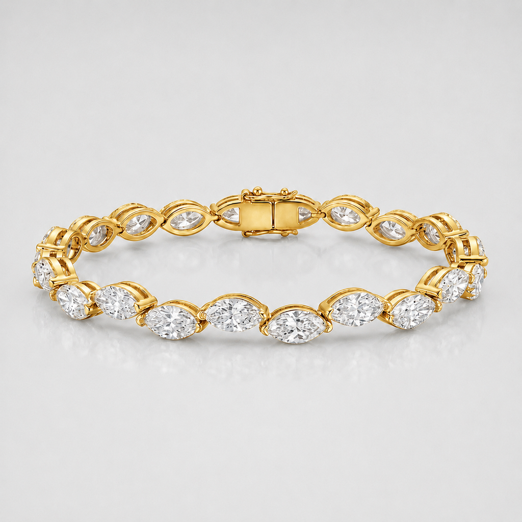 Twisted Marquise Diamond 10.00 Carat Claw Set Tennis Bracelet 9k Gold