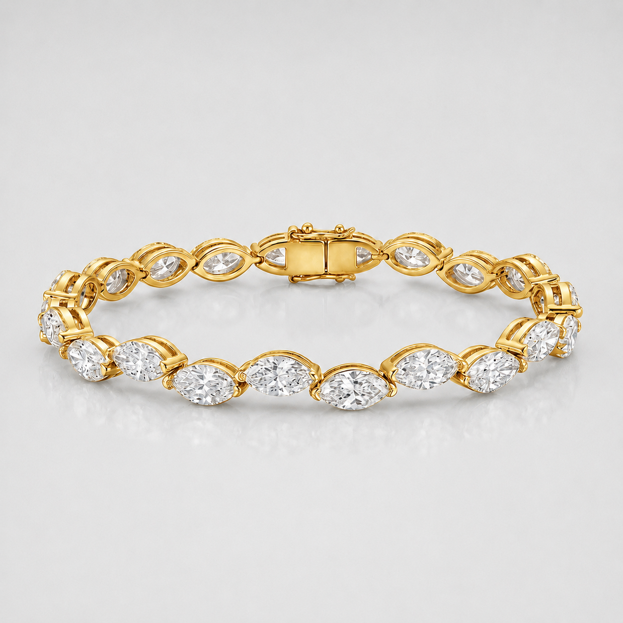 Twisted Marquise Diamond 10.00 Carat Claw Set Tennis Bracelet 9k Gold