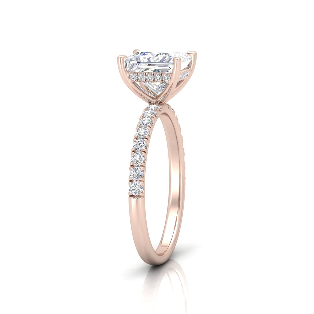 Classic Hidden Halo Pave Set Engagement Ring - Princess