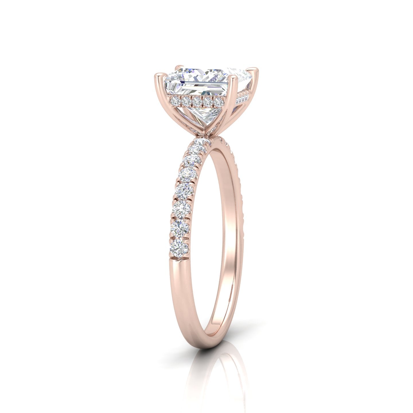 Classic Hidden Halo Pave Set Engagement Ring - Princess