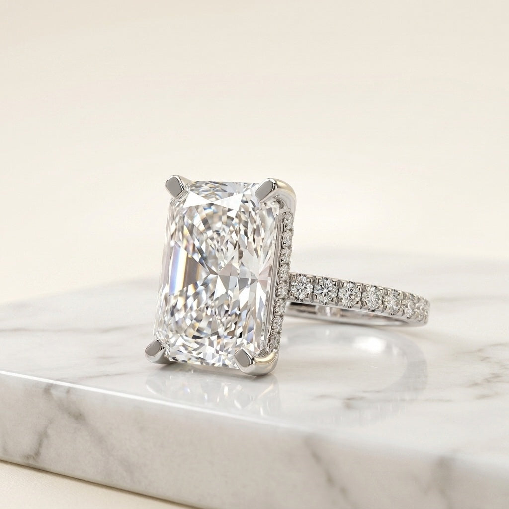 7.50CT IGI Certified Diamond Radiant Cut Hidden Halo Women's Engagement Ring - Platinum