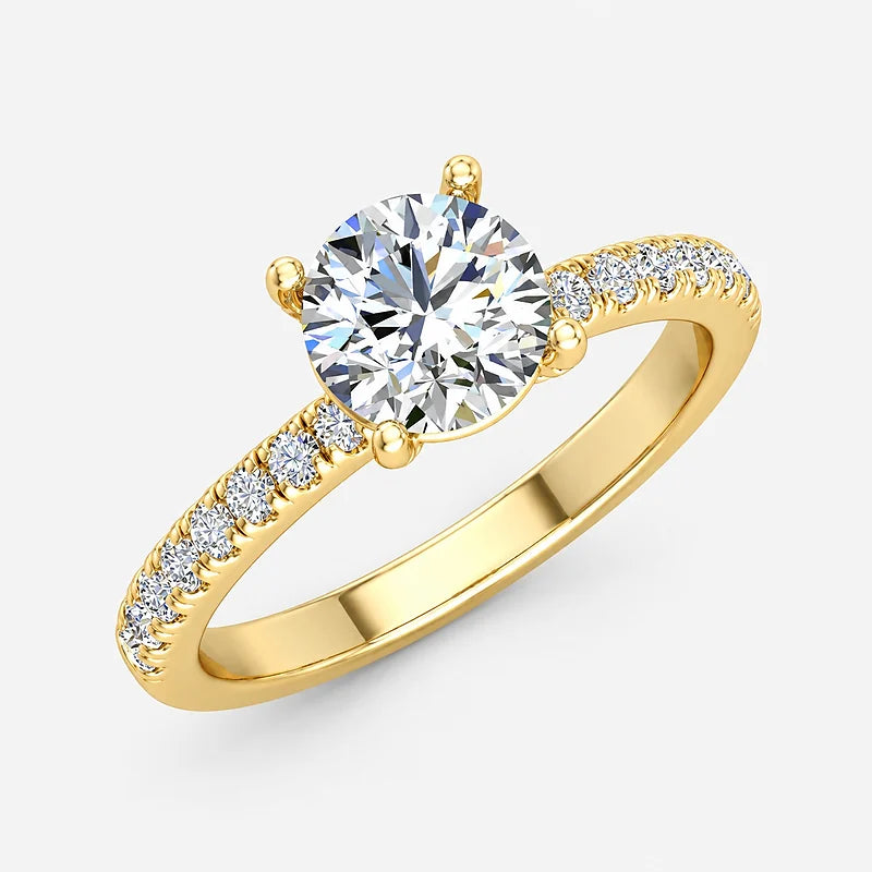 IGI Certified Lab Grown Round Brilliant Cut Diamond Pavé Solitaire Engagement Ring in Gold & Platinum – 1–5Ct