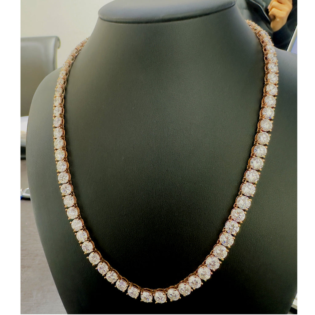 Top Quality D/VS 87Ct Lab Grown Round Diamond Tennis Necklace in Rose Gold - 58Grams