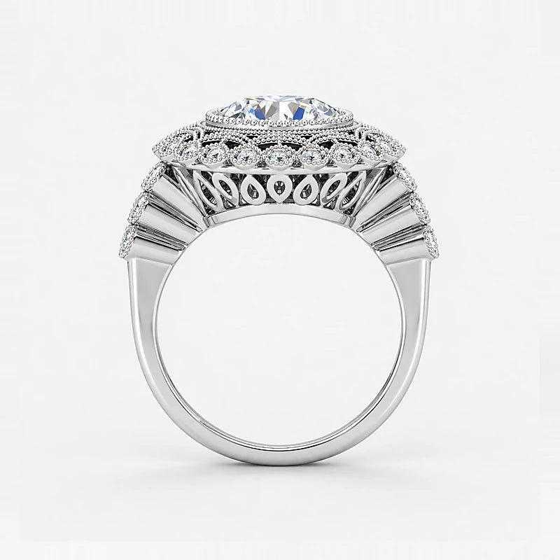 IGI Certified Lab Grown Miligrain Vintage Inspired Round Cut Filigree Halo Diamond Engagement Ring in Gold & Platinum - 1-5ct