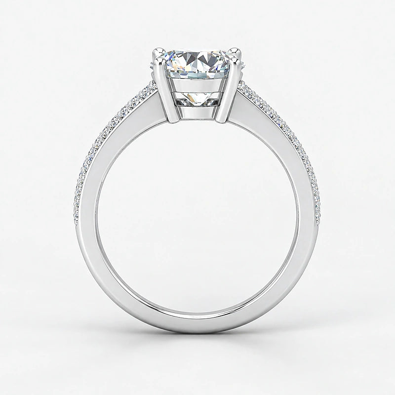 IGI Certified Lab Grown Round Diamond Solitaire Engagement Ring with Side Diamond Accents in Gold & Platinum - 1-5ct