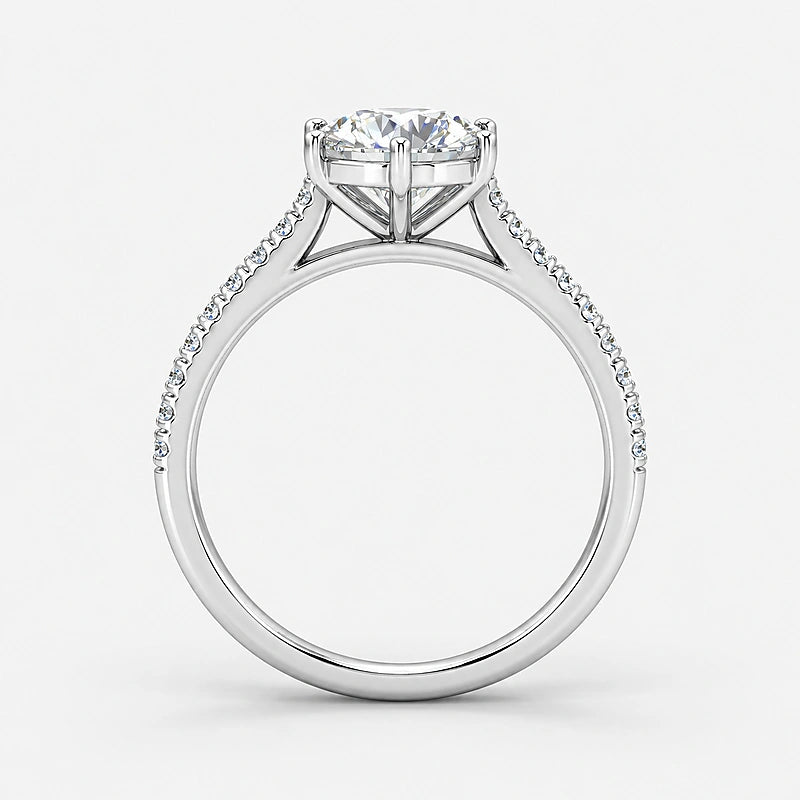 IGI Certified Lab Grown Round Brilliant Cut Diamond Solitaire Engagement Ring with Pavé Band in Gold & Platinum - 1-5ct
