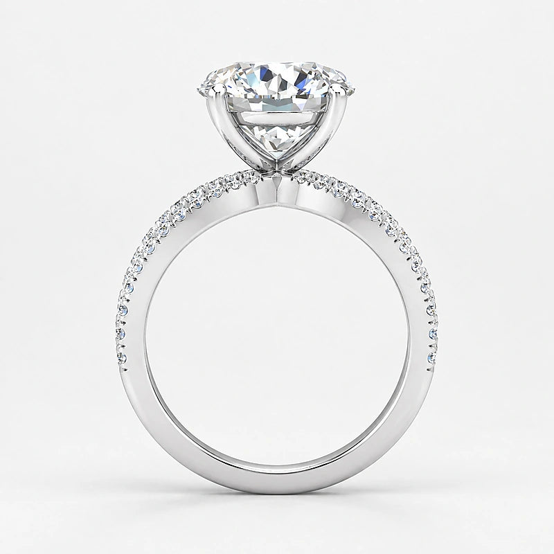 IGI Certified Lab Grown Round Diamond Solitaire Split Shank Engagement Ring with Side Round Diamonds in Gold & Platinum - 1-5ct