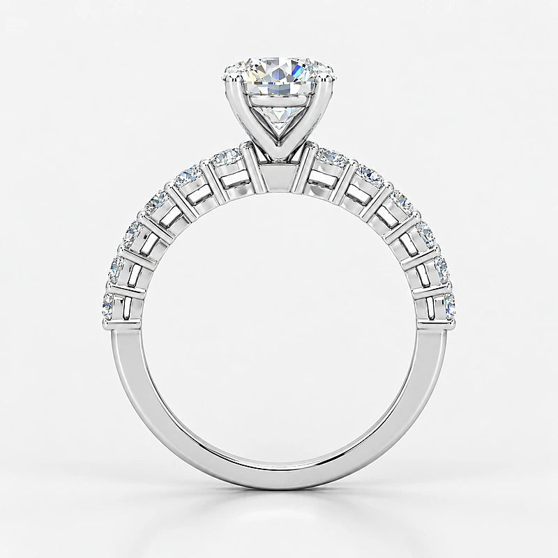 IGI Certified Lab Grown Round Brilliant Cut Diamond Solitaire Engagement Ring with Side Diamond Accents in Gold & Platinum - 1-5ct