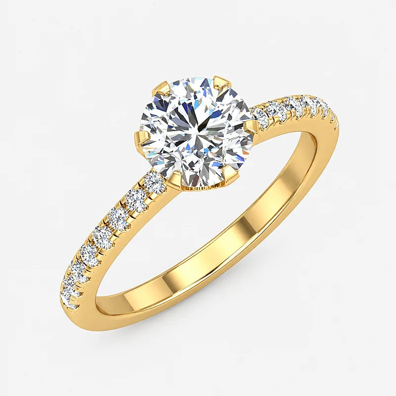 IGI Certified Lab Grown Round Diamond Prong & Pavé Side-Stone Engagement Ring in Gold & Platinum - 1-5ct