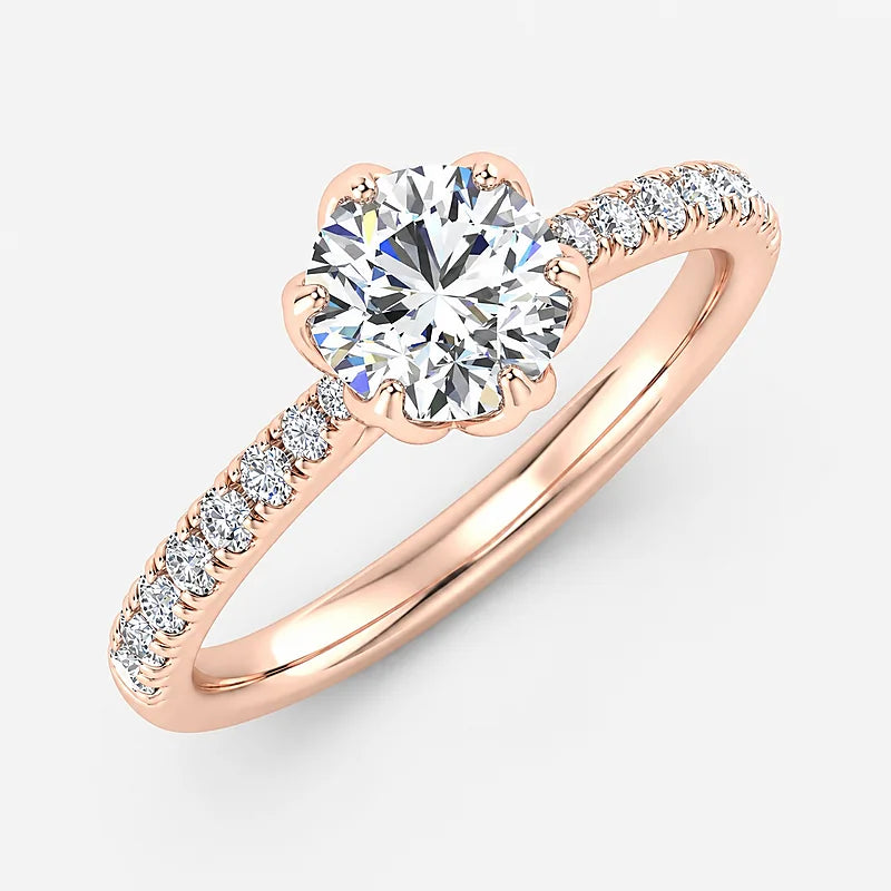IGI Certified Lab Grown Round Diamond Solitaire Pavé Side-Stone Engagement Ring in Gold & Platinum - 1-5ct