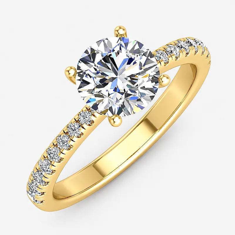 IGI Certified Lab Grown Classic Round Brilliant Solitaire Diamond Engagement Ring with Pavé Band in Gold & Platinum - 1-5ct