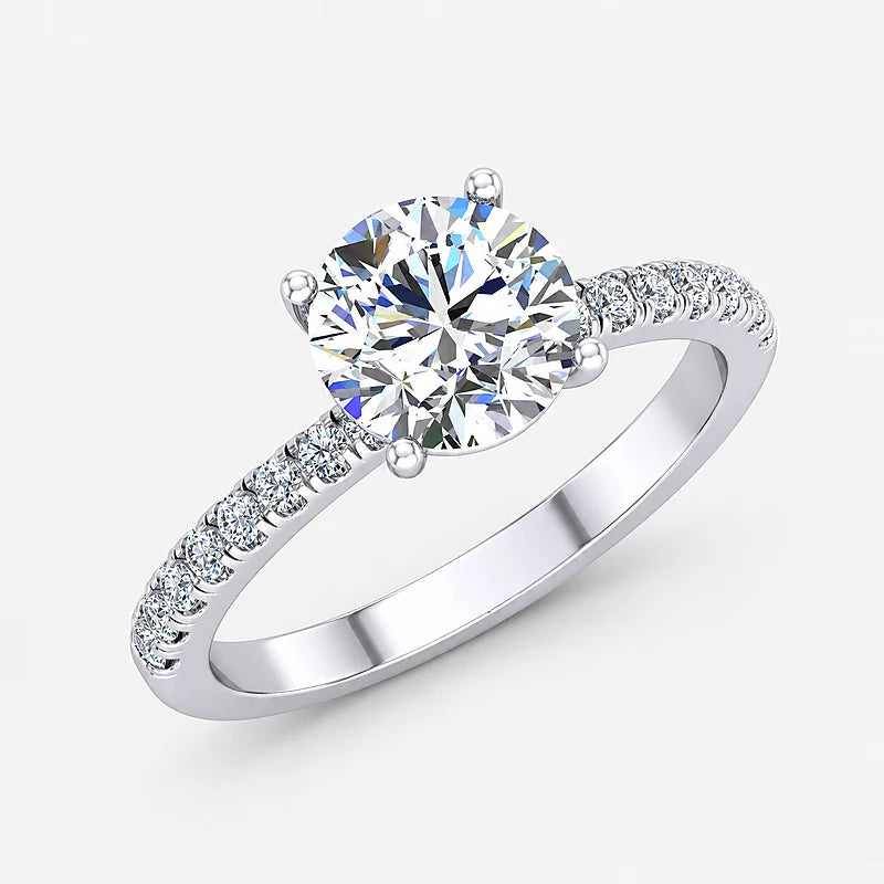 IGI Certified Lab Grown Round Diamond with Side-Stone Engagement Ring in Gold & Platinum - 1-5ct