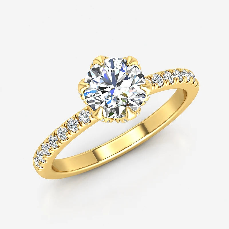 IGI Certified Lab Grown Round Brilliant Cut Solitaire Diamond Engagement Ring with Pavé Accents in Gold & Platinum – 1–5Ct