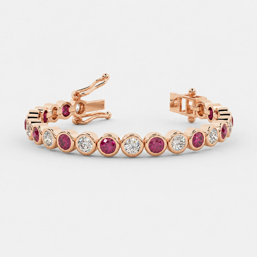 6.00ct Round Ruby & Diamond Tennis Bracelet - 9k Rose Gold