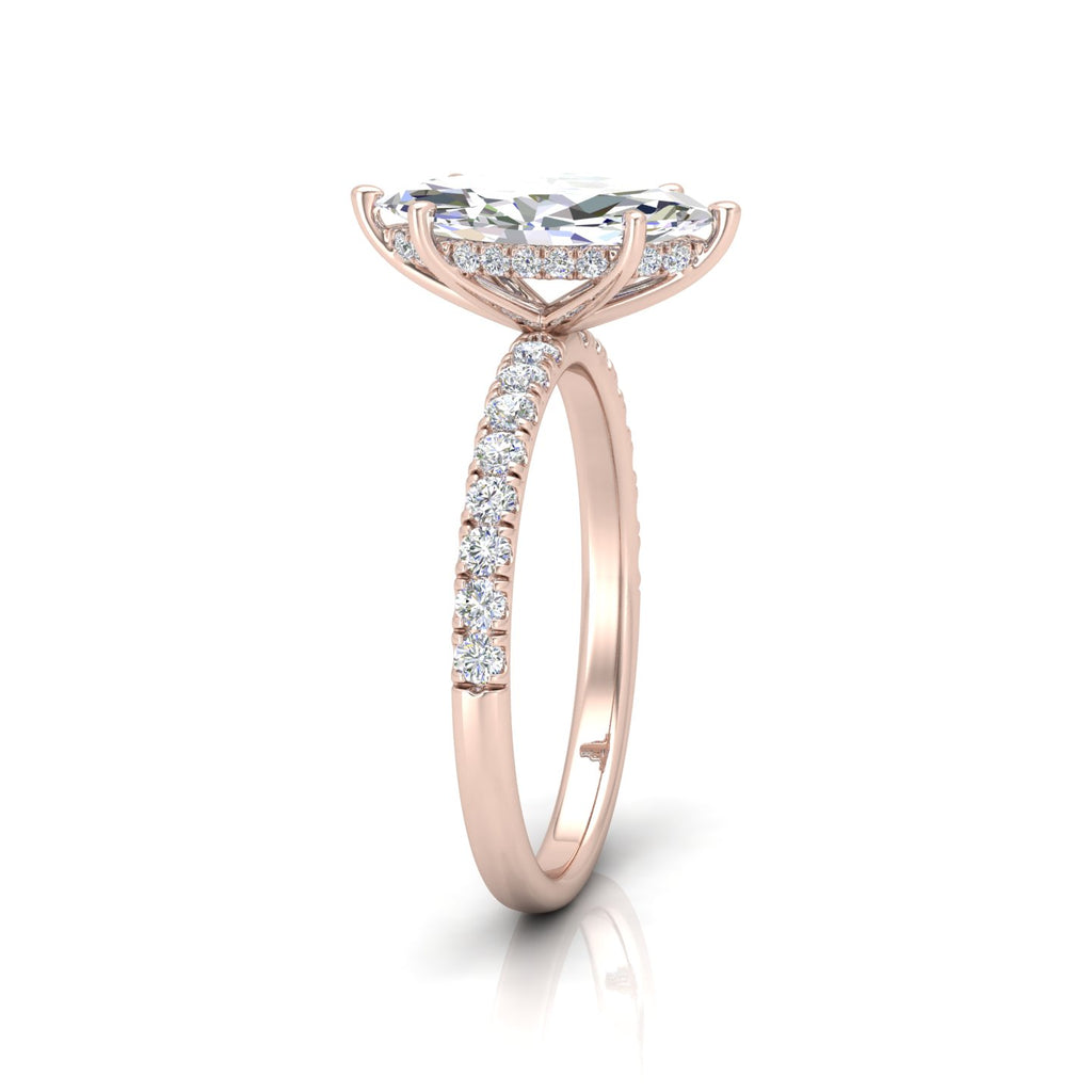 Classic Hidden Halo Pave Set Engagement Ring - Marquise