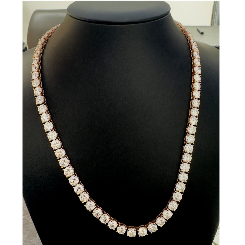 Top Quality D/VS 87Ct Lab Grown Round Diamond Tennis Necklace in Rose Gold - 58Grams