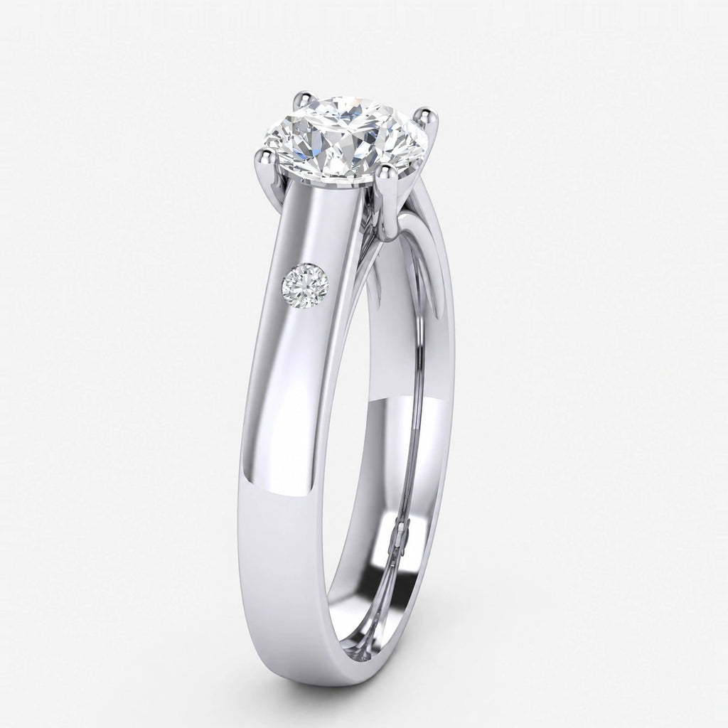 IGI Certified Lab Grown Classic Round Brilliant Cut with side Diamond Bezel Set Engagement Ring in Gold & Platinum – 1–5Ct