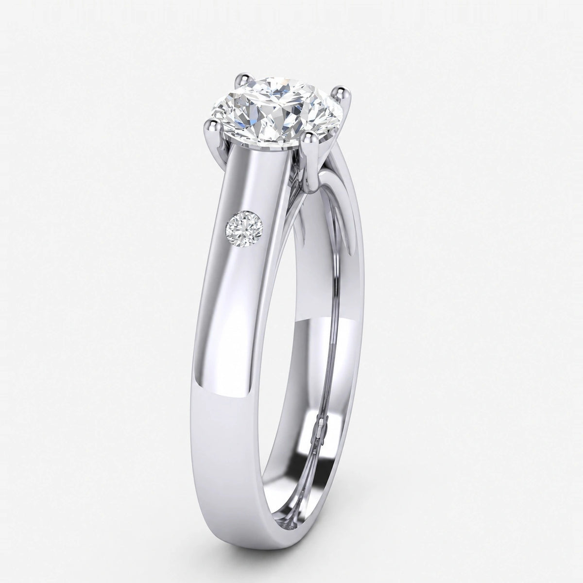 IGI Certified Lab Grown Classic Round Brilliant Cut with side Diamond Bezel Set Engagement Ring in Gold & Platinum – 1–5Ct