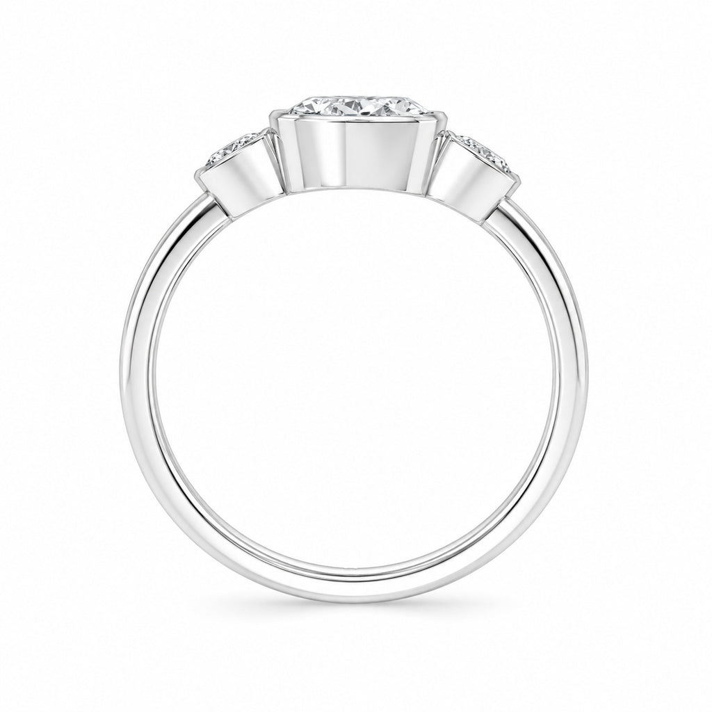 IGI Certified Oval Bezel Lab Grown Diamond Three Stone Engagement Ring