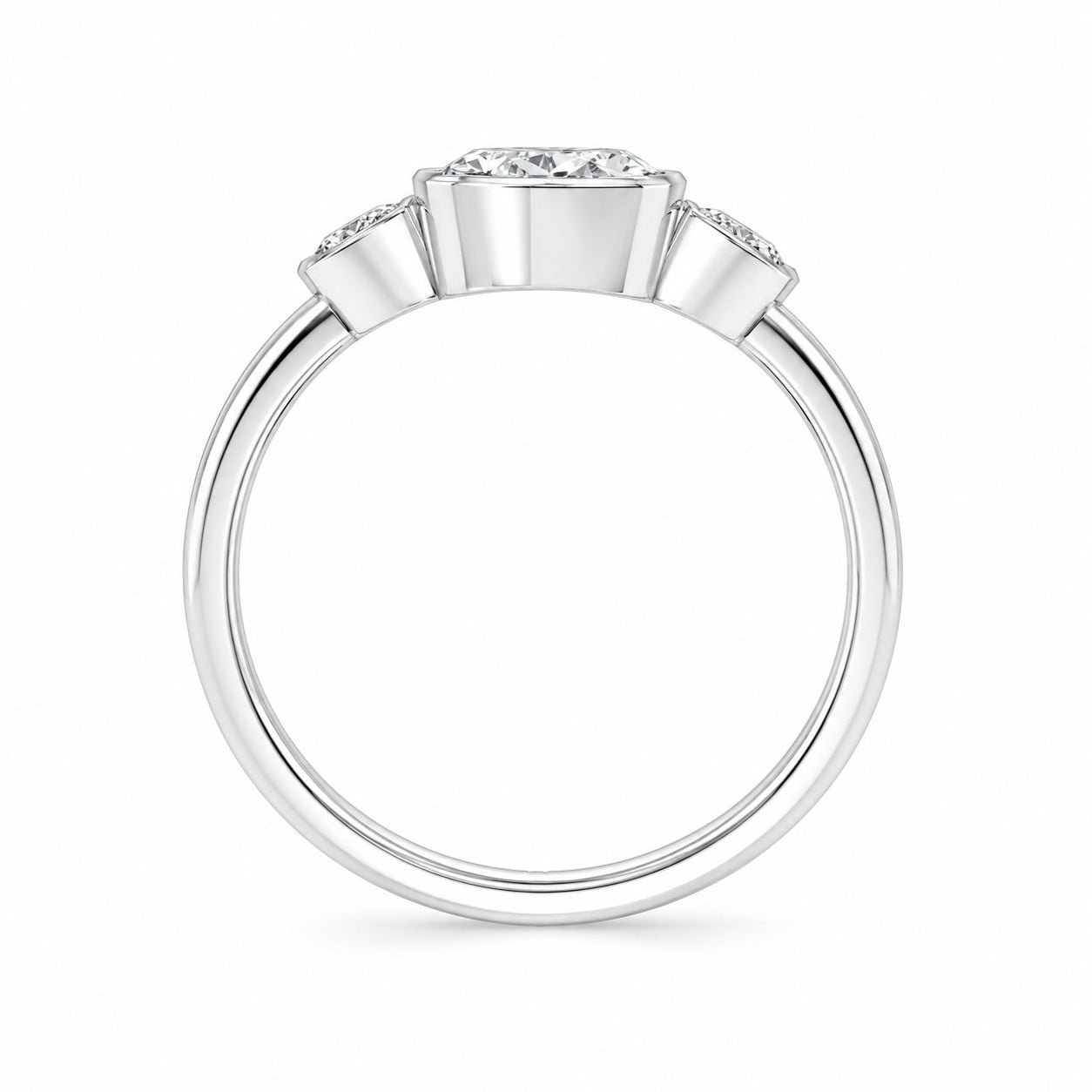 IGI Certified Oval Bezel Lab Grown Diamond Three Stone Engagement Ring