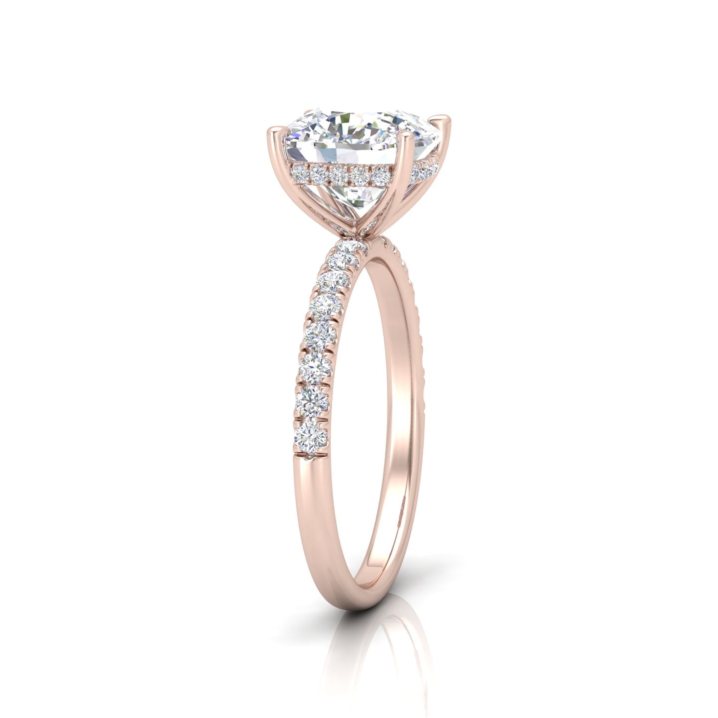 Classic Hidden Halo Pave Set Engagement Ring - Cushion