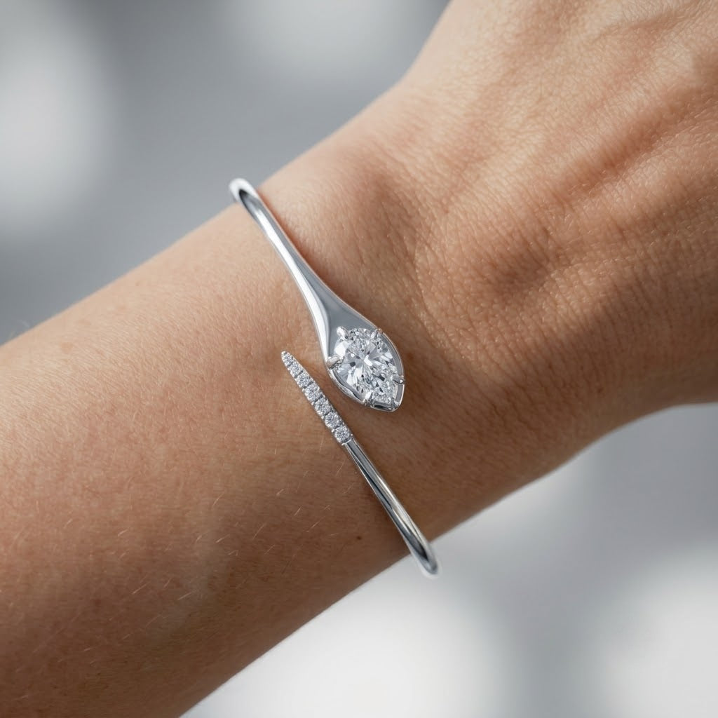 2.00ct Pear Diamond Tennis Bangle - Gold (Angle View 2)