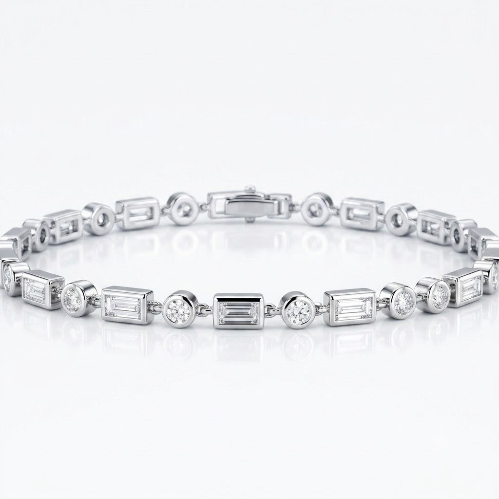 D/VS Lab Grown Round & Emerald Diamond Tennis Bracelet In Gold