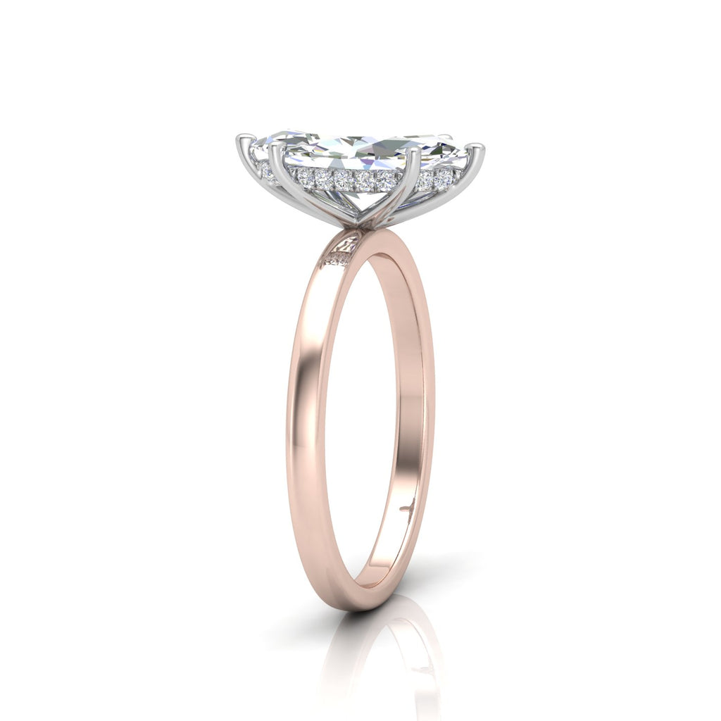 Classic Solitaire Hidden Halo Engagement Ring Marquise