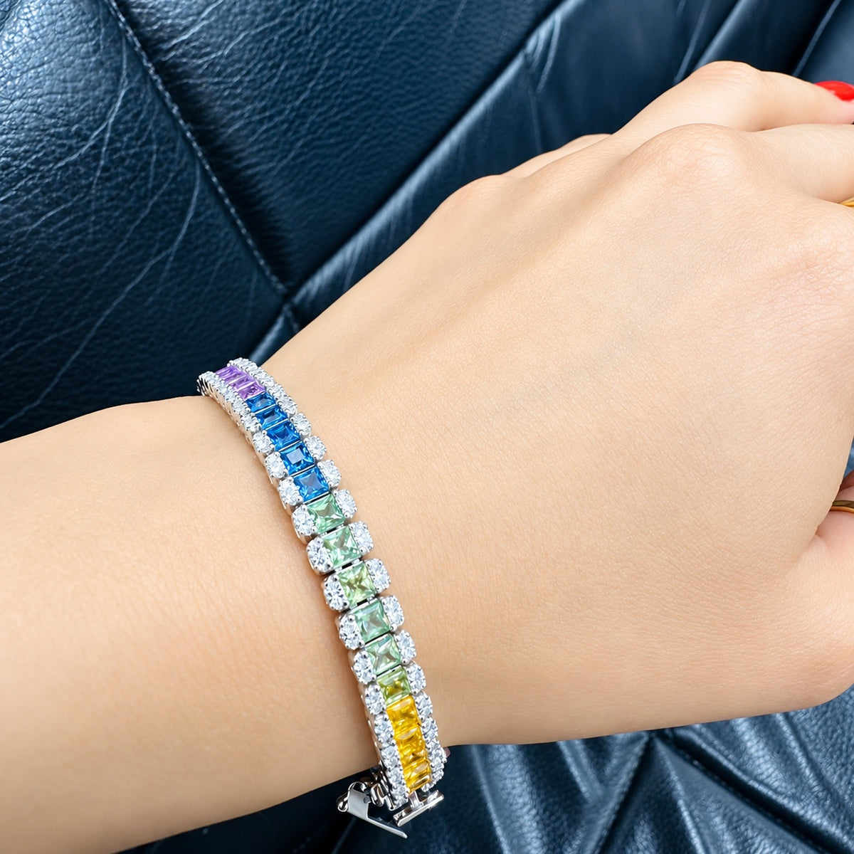 10.00ct Rainbow Sapphire and Diamond Designer Bracelet - F/VS