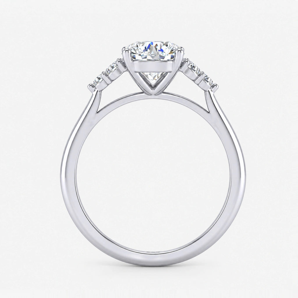 IGI Certified Lab Grown Round Brilliant Cut Diamond Engagement Ring with Side Cluster Stones in Gold & Platinum – 1–5Ct