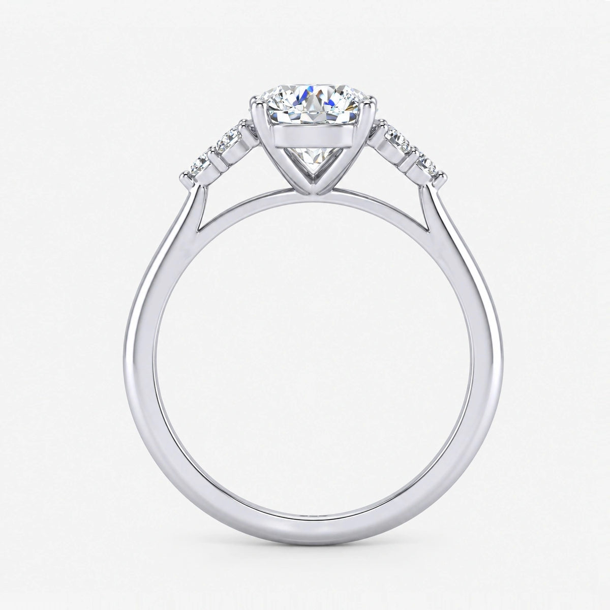IGI Certified Lab Grown Round Brilliant Cut Diamond Engagement Ring with Side Cluster Stones in Gold & Platinum – 1–5Ct