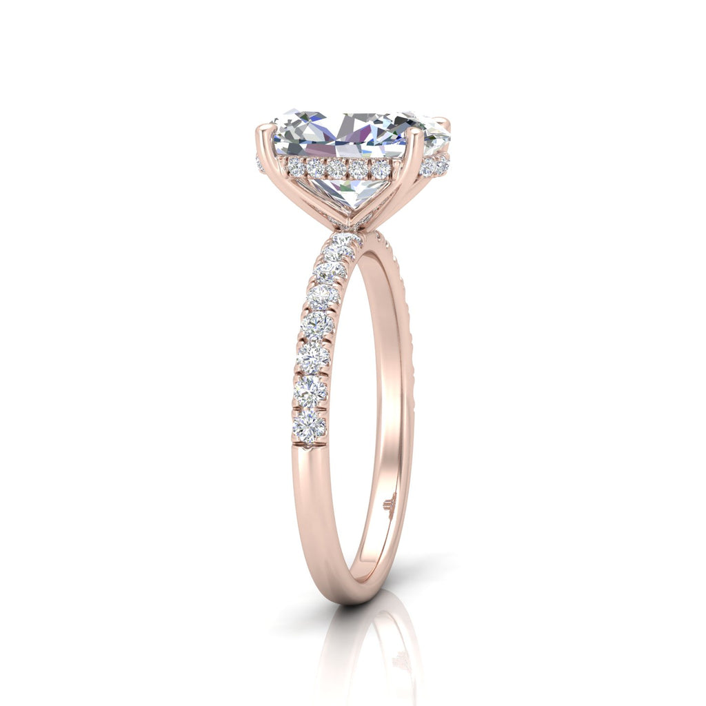 Classic Hidden Halo Pave Set Engagement Ring - Oval