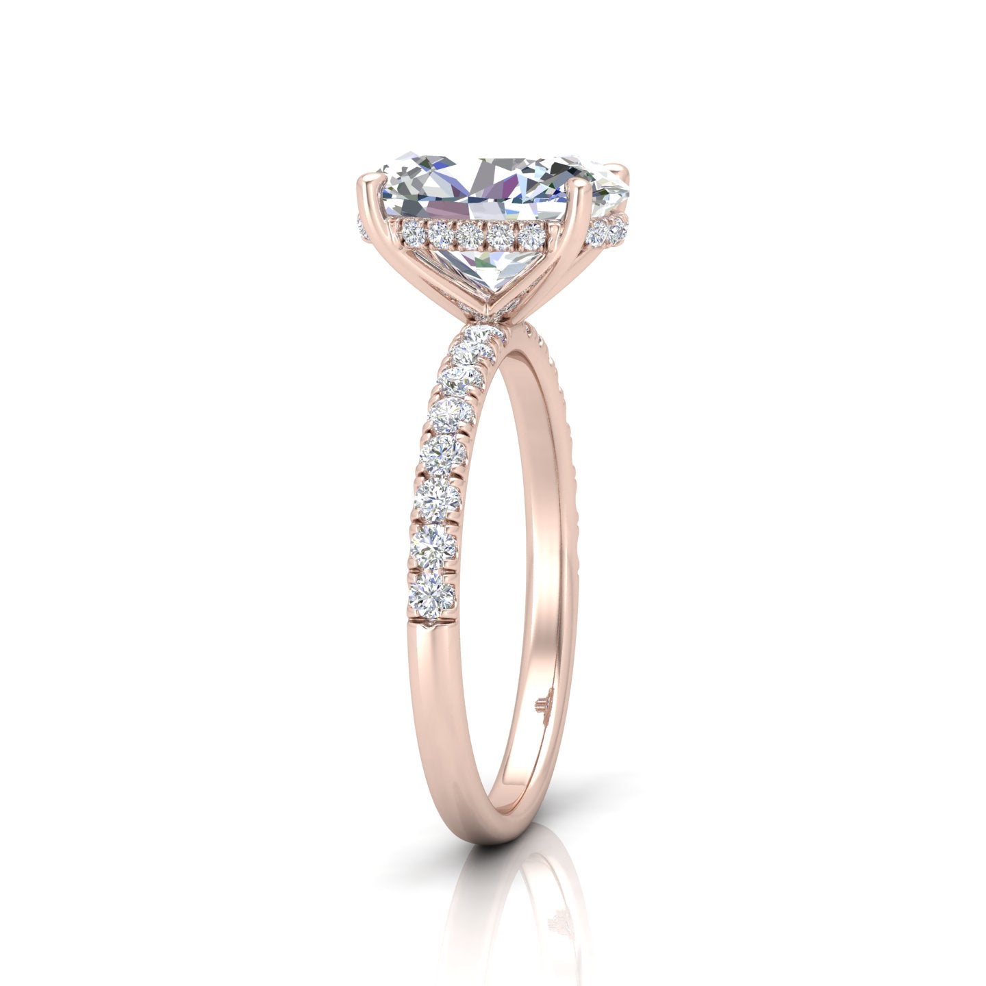 Classic Hidden Halo Pave Set Engagement Ring - Oval