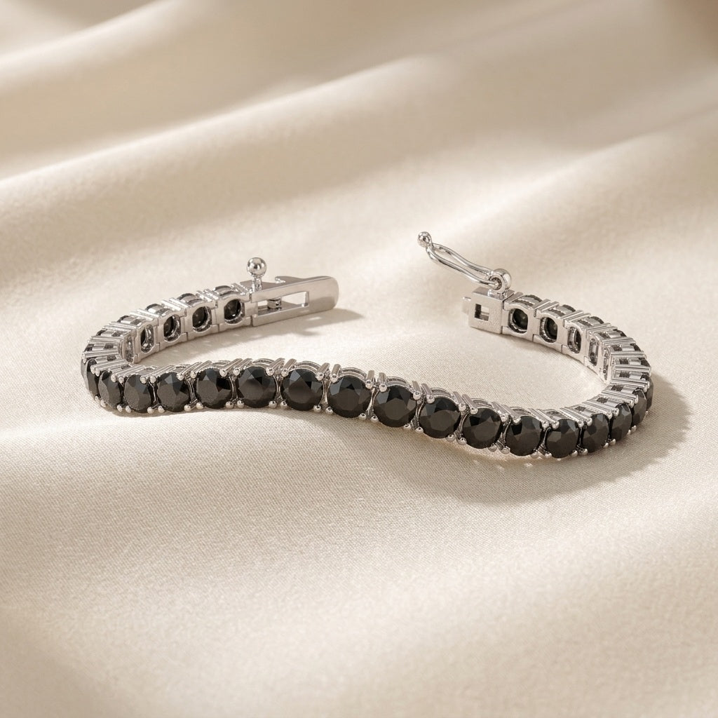 7.50Ct Round Black Diamond Tennis Bracelet in White Gold