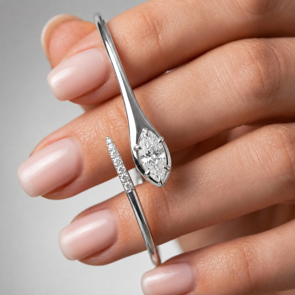 2.00ct Marquise Diamond Tennis Bangle - Gold (Angle View 1)
